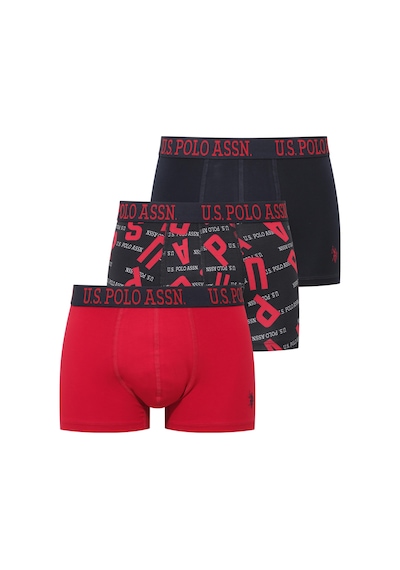 U.S. Polo Assn. Erkek Lacivert - Kırmızı - Baskılı 3 Lü Boxer Lacivert