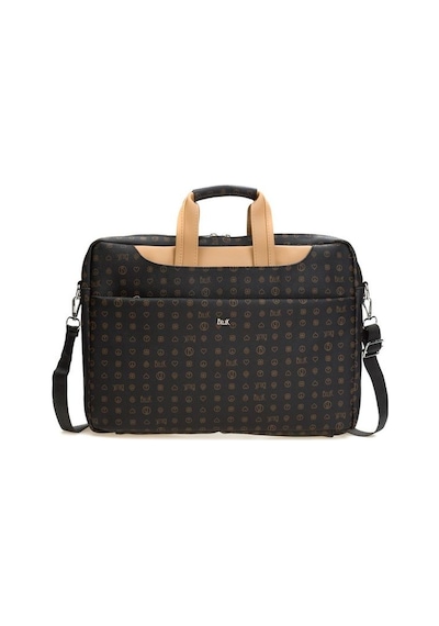 Bilik Deri Monogram Unisex Laptop & Evrak Çantası Brı Siyah-Camel Siyah - Camel