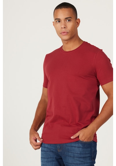 Erkek Bordo 360 Derece Her Yöne Esneyen Slim Fit Bisiklet Yaka Tişört Bordo