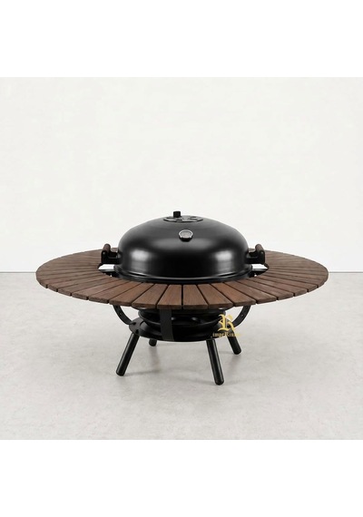 Bazz360 360 Masalı Kapaklı Kömürlü Barbekü Mangal 55 Cm Izgara, Termometreli, 92 Cm Yükseklik, 120 Cm Masa Çok Renkli