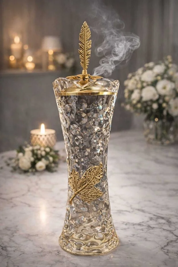 Banum Luxury Lux Hem Vazo Hem Çelik Ve Cam Tütsülük 2 -1 Arada