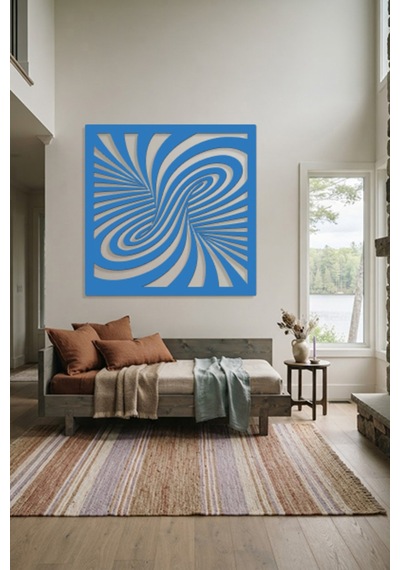 Optik İllüzyon Metal Duvar Tablosu - Metal Duvar Sanatı - Duvar Dekoru - 50 X 50 Cm Mavi