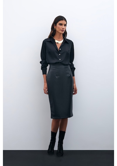 Sateen Deri Kalem Etek - Siyah-135595 Siyah