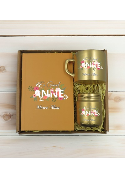 Bk Gift Kişiye Özel İsimli Dtf Anne Temalı Gold Defter & Kahve Fincanı & Mum Hediye Seti-1, Anneye Hediye, Anneler Günü Hediyesi Kobitmeyencom30765 Bk