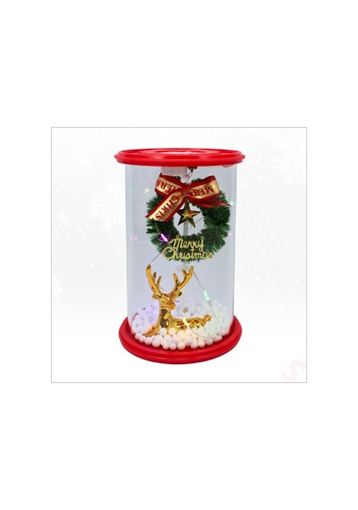 Yılbaşı Led Işıklı Geyikli Cam Fanus, 13cm X 8,5cm