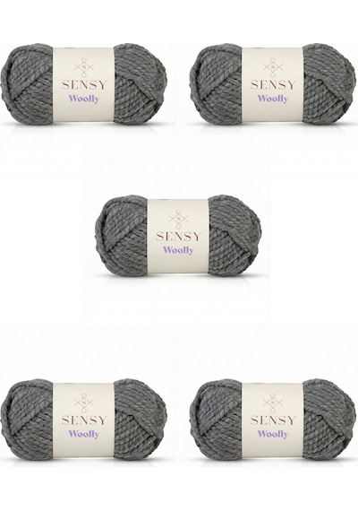 Sensy Woolly 5 Adet El Örgü İpi Atkı Bere Şapka İp Panço İpi Hırka İpliği Örgü İpi Gri