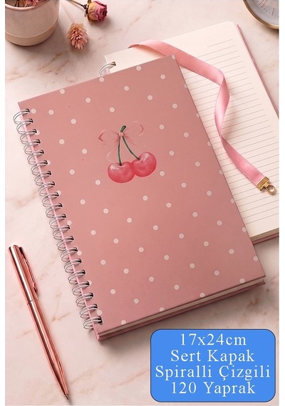 Pembe Sert Kapak Spiralli Çizgili Defter 17x24cm 120 Yaprak 1 Adet Not Defteri Okul Büro Ofis Defteri Mavi