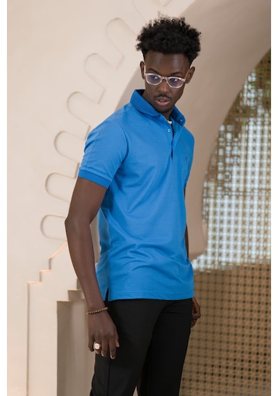 Paul Martin Örme Polo Yaka Regular Fit Pamuklu Ve Likralı T-shirt Sax
