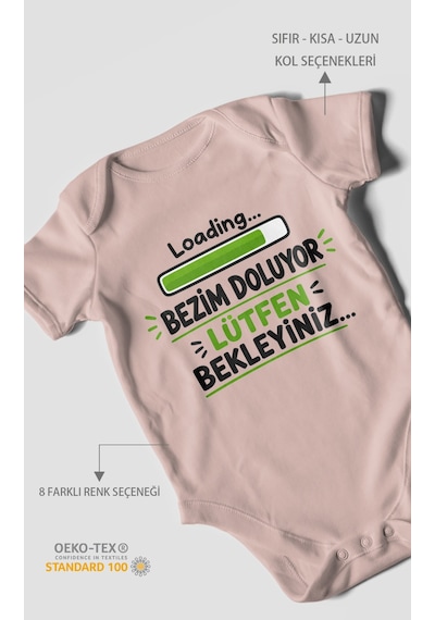 Morivokids Bezim Doluyor Lütfen Bekleyiniz Kısa Kollu Bebek Body %100 Pamuk Pastel Pembe