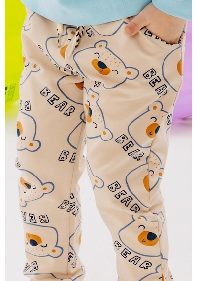 Breeze Girls & Boys Erkek Çocuk Eşofman Altı Sevimli Ayıcık Baskılı 1-4 Yaş, Bej-bej Bej