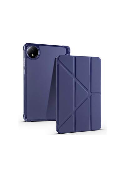 Redmi Pad Se 8.7 2024 24076rp19g-24076rp19ı Uyumlu Kalem Bölmeli Dönebilen Üçgen Standlı Tri Folding Tablet Kılıfı - Lacivert - T34971