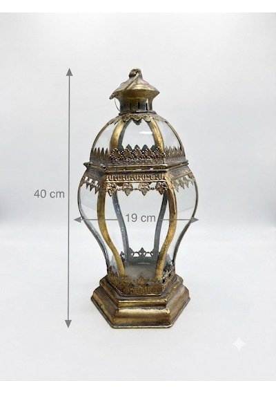Panalı Metal Dekoratif Fener 40 X 19 Cm Gold