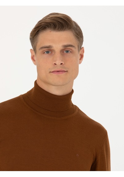 Cacharel Kahverengi Slim Fit Balıkçı Yaka Basic Triko Kazak