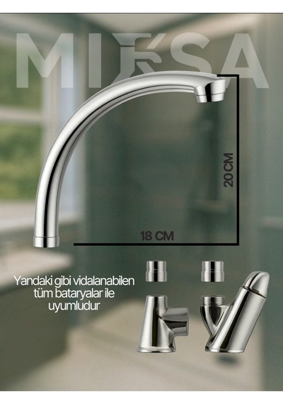 Mix Kuğu Mutfak, Lavabo, Banyo Musluğu Batarya Borusu 18 Cm Krom