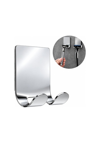 Paslanmaz Çelik Metal Banyo Jilet Ve Traş Bıçağı Tutucu, Kendinden Yapışkanlı, Çift Askılı, Delme Gerektirmez, Su Geçirmez, Nemli Ortama Dayanıklı, Fayans, Mermer, Cam, Ahşap Uyumlu