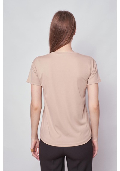 Jument Kadın Sıfır Yaka Kırışmaz Span Karışımlı Şık Kısa Kol Likralı T-shirt Bluz-koyu Bej K.bej Jument Kadın Sıfır Yaka Kırışmaz Span Karışımlı Şık Kısa Kol Likralı T-shirt Bluz-koyu Bej K.bej
