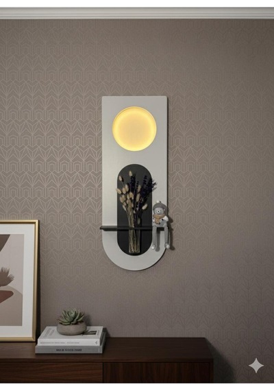 Mimoza Dekoratif Duvar Rafı Led Işıklı Ahşap İskandinav Tarzı Modern Çiçeklik Salon Duvar Rafı 30x80 Cm Paris Grisi - Antrasit