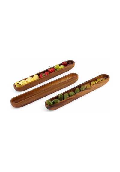 Akasya Ağacından Ahşap Zeytin Tabağı, Zeytinlik,ahşap Zeytin Tepsisi El Yapımı Akasya Ahşap Uzun Kano Tekne Tarzı Çanak - Yemek Servis Tabağı Masa Orta Parça 35cm 5cm Çok Renkli