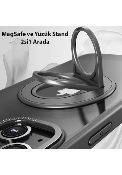 Ally İphone 15 Plus İçin Magsafe Uyumlu Yüzük Standlı Manyetik Silikon Kılıf- 5775