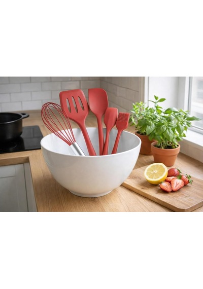 Silikon Spatula Seti 5'li - Çırpıcılı, Yapışmaz Tava Uyumlu, Isıya Dayanıklı Mutfak Seti Kırmızı Diğer