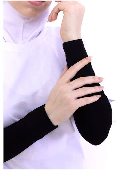 Alivascarf Likralı Penye Kolluk Siyah - Pratik Kadın Tesettür Düz Namaz Kolluğu 1 Çift 40cm Viskon Hijab