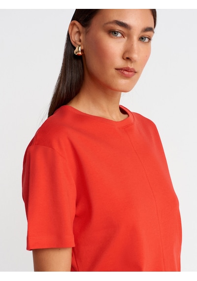 Dilvin 31874 Yırtmaç Detaylı T-shirt-kırmızı Kırmızı