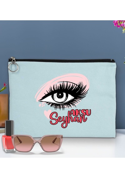Bk Gift Kişiye Özel İsimli-5 Astarlı Açık Mavi Portföy Çanta 30x21cm, Baskılı El Çantası, Organizer Çanta