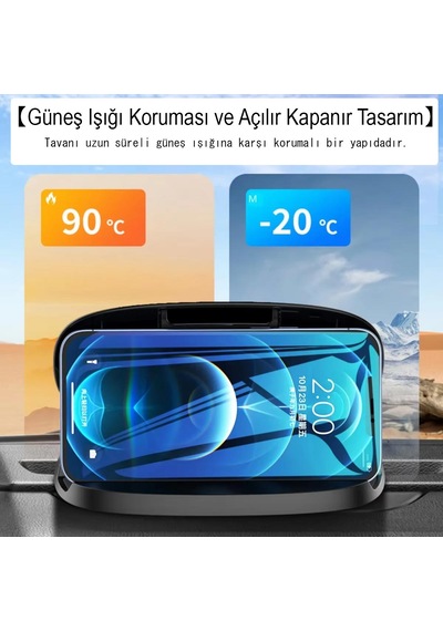 Cr10 3in1 Araç Torpido Üstü Telefon Tutucu Güneş Işığı Korumalı Yüzey Park Numaratör 360 Döner Yapışkan Taban Mat Siyah