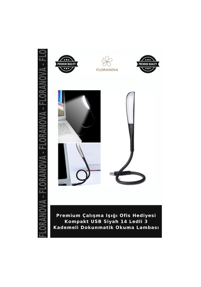 Premium Çalışma Işığı Ofis Hediyesi Kompakt Usb Siyah 14 Ledli 3 Kademeli Dokunmatik Okuma Lambası Çok Renkli