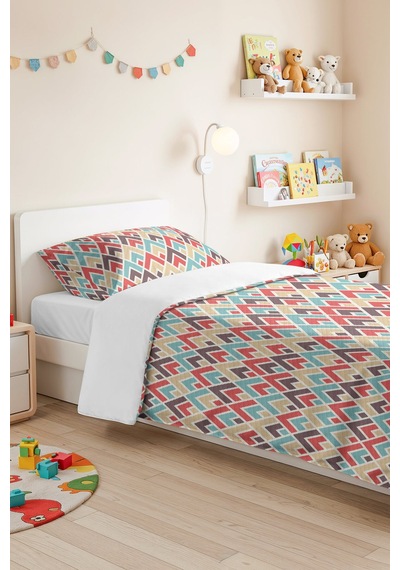 Geometrik Turkuaz Genç Odası Tek Kişilik Pike Takımı - Mercan Vizon 160x220 Cm Kapitone Yatak Örtüsü Ayazlı Meşe Eşiği