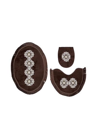 Queen Yonca Şekilli Nakişli 3 Lü Set Kahve