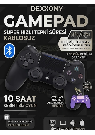Pro Gamer Ps4 Oyun Kolu Kablolu Ve Kablosuz Siyah Bluetoothlu Bilgisayar Uyumlu Kol Gamepad Joystick
