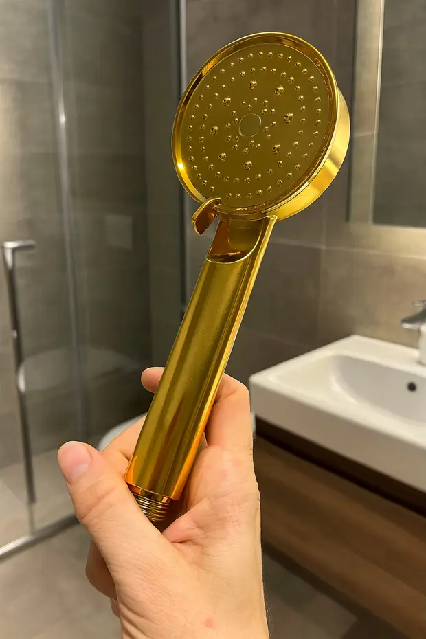 Duş Başlığı Gold Hortumlu Yüksek Basınçlı Altın Renk El Duşu Seti