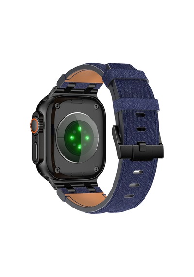 Apple Watch 7 45mm Uyumlu Kordon Kot Kumaş Tasarımlı Krd-153 Siyah-mavi