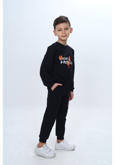 Toontoy Kids Toontoy Erkek Çocuk Önü Yazı Baskılı Eşofman Takım Siyah