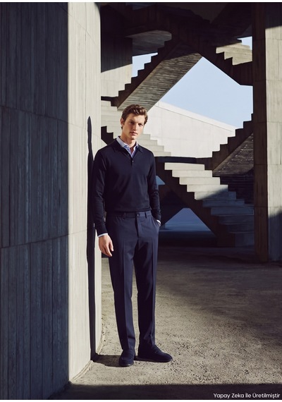 Ramsey Lacivert Kumaş Comfort Fit Klasik %100 Yün Pantolon lacivert navy Blue