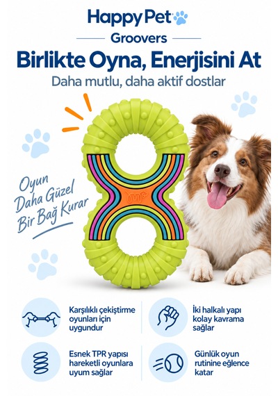 Happy Pet Groovers Tpr Dayanıklı 8 Şekilli Çekiştirme Köpek Oyuncağı 23 Cm Yeşil