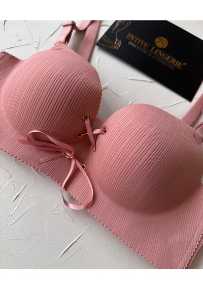 Jennifer Balensiz Push-up Destekli Lazer Kesim Dikişsiz Önden Bağ Gül Kurusu