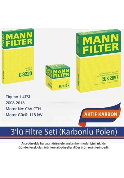 Netparset Volkswagen Tiguan 1.4tsı 2008-2018 Mann 3'lü Filtre Seti Karbonlu Polen -cav-cth
