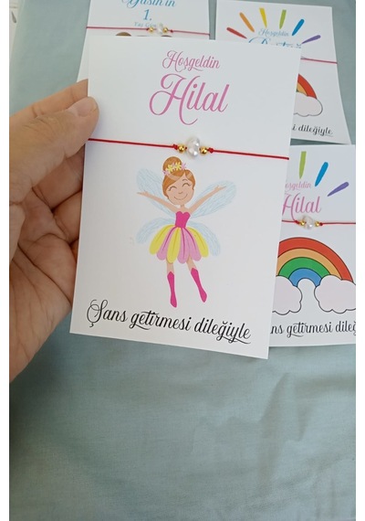 20 Adet Peri Kızı Kartlı Şans Bilekliği - Bebek Hediyelik - Mevli
