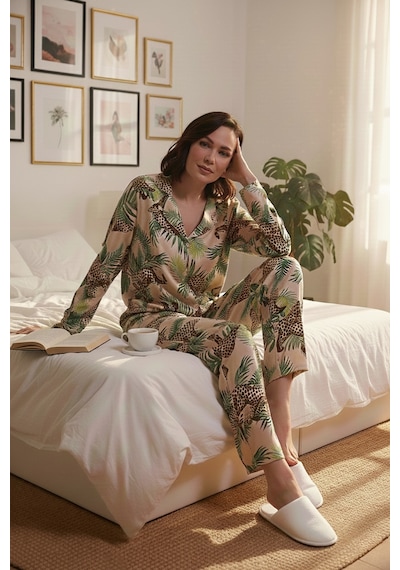 Lela Reguar Fit Yumuşak Dokulu Bayan Pijama Takımı 611Pt288Y Vizon-Yeşil