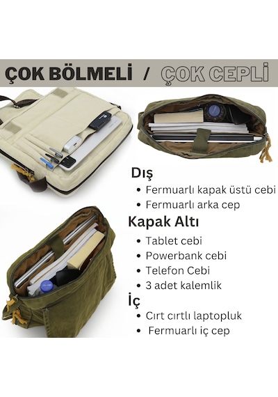 Cappadocia Vintage 4009 Omuz Postacı Yeşil Krem 15.6 Laptop Çanta Yesil