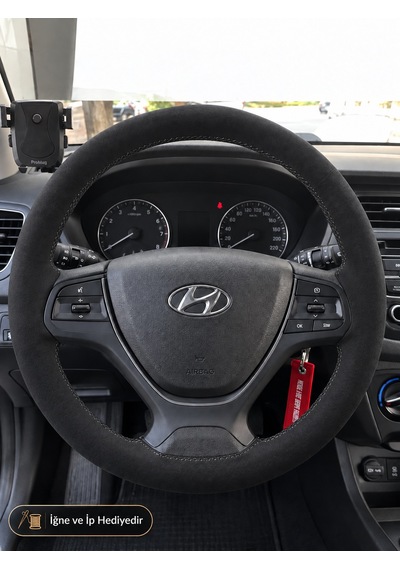 Hyundai İ20 Coupe Direksiyon Kılıfı Alcantara Süet Monza Black Serisi Siyah 2015-2018
