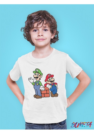 Bumeta Super Mario Lugi Ateri Game Çocuk Tişört T-shirt Beyaz