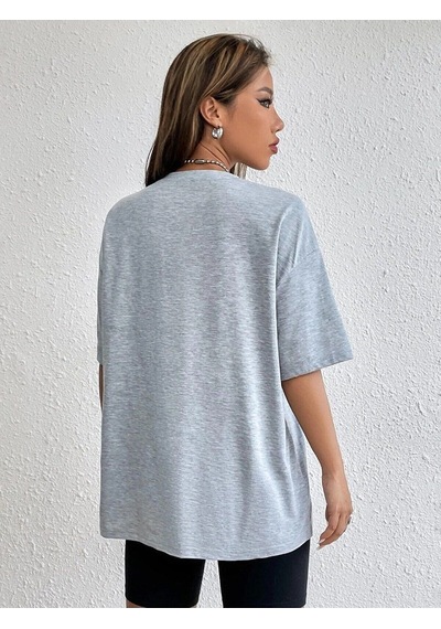 Flood Of Style Kadın Penye Yazlık Oversize Kısa Kollu Nefes Alan Gri