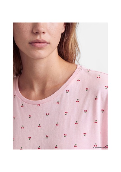 Lcw Dream Ekru Kiraz Desenli Kadın Pijama Takım