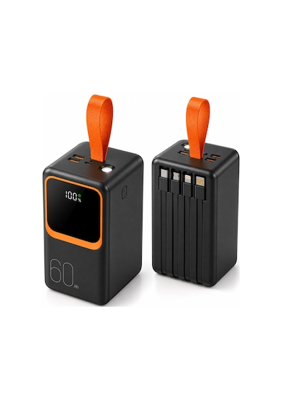 60000 Mah 22.5w Hızlı Şarj Powerbank 6 Çıkışlı Dahili 3 Kablolu Led Fenerli Dijital Göstergeli- Re-f406 Diğer