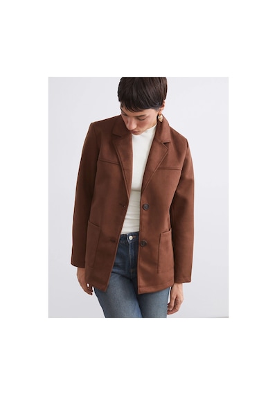 LC Waikiki Peak Yeni Sezon Süet Görünümlü Kadın Blazer Ceket Brown