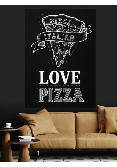 Ahşap Tablo Siyah Arka Fon Ve Pizza Temalı