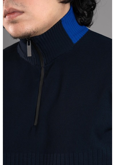 Fermuar Yaka Yarım Balıkçı Likralı Erkek Sweatshirt Lacivert
